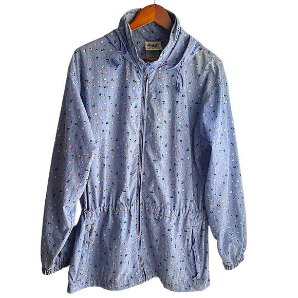 Vintage Northern Reflections Size Med Blue Floral Rain Jacket Hood Windbreaker - Picture 2 of 11